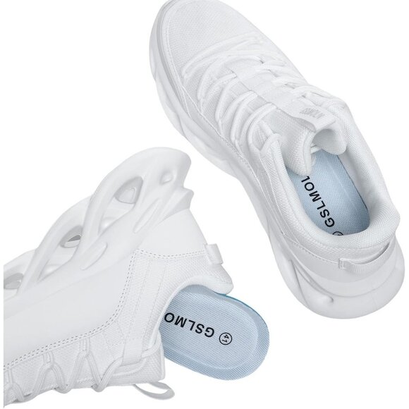 Men's All White Walking Running Tennis Cross Training Sneakers Athletic Shoes - Picture 7 of 8